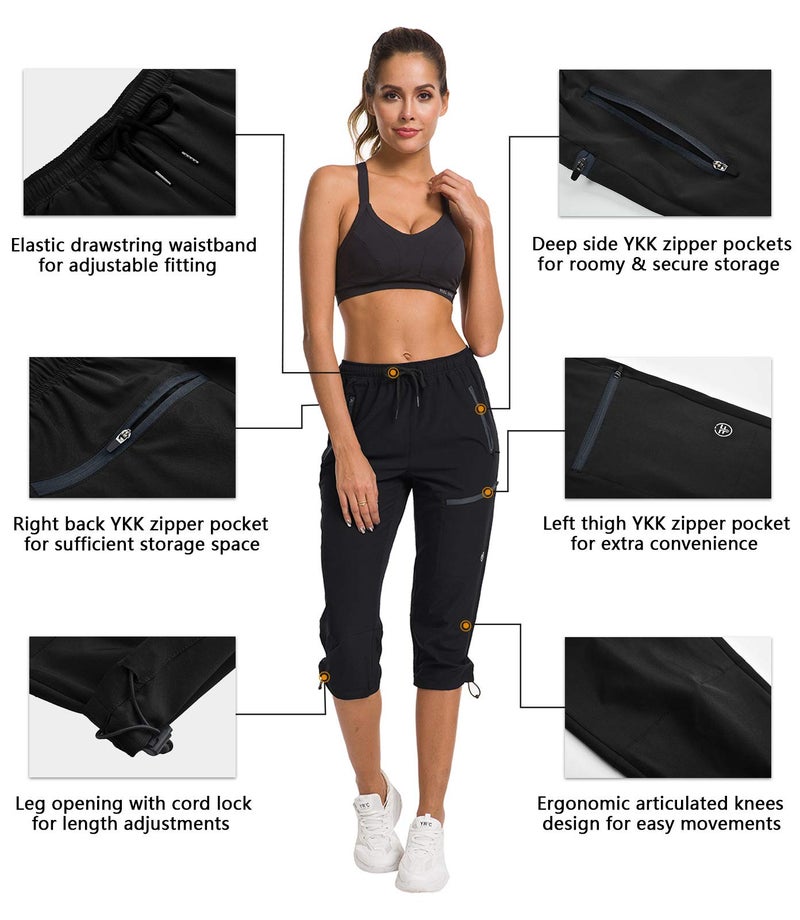 ChinFun Women's Hiking Capris Pants Outdoor Quick Dry Cargo Cropped Pants Water Resistant UPF 50+ Black L - Image 2